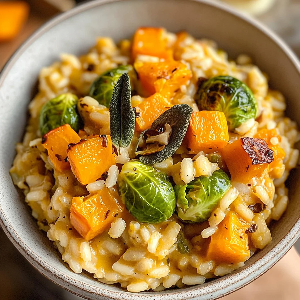 Vegan Butternut Squash Risotto with Brussels Sprouts