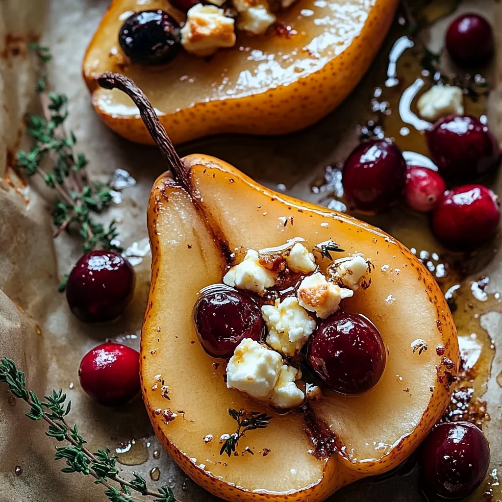 Baked Pears with Feta, Honey, and Cranberries