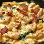 Creamy Chicken Pasta with Bacon, Spinach & Cheese