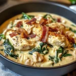 Creamy Chicken Stroganoff with Spinach and Crispy Bacon