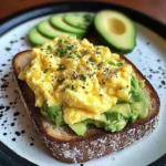 Creamy Scrambled Eggs with Avocado Toast & Iced Matcha Latte