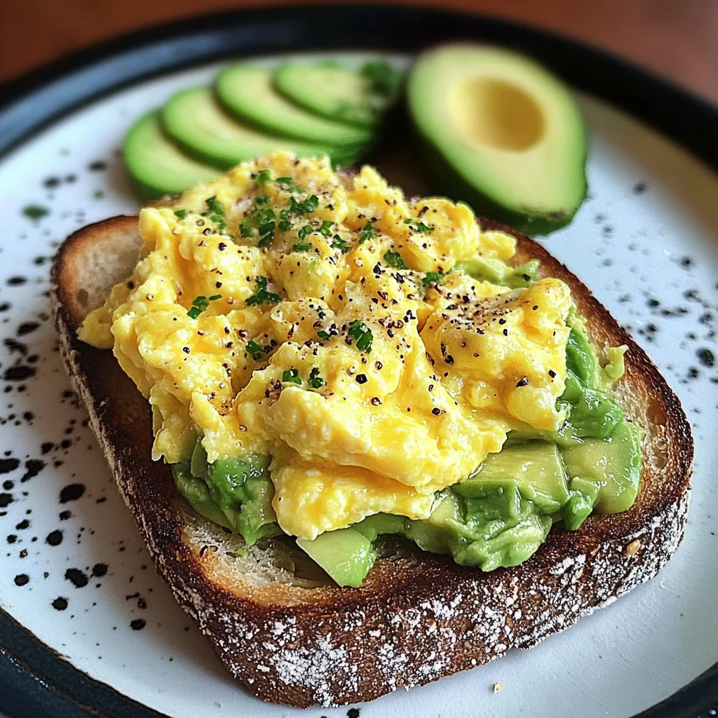 Creamy Scrambled Eggs with Avocado Toast & Iced Matcha Latte