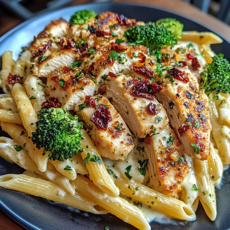 Creamy Tuscan Chicken and Broccoli Alfredo Penne