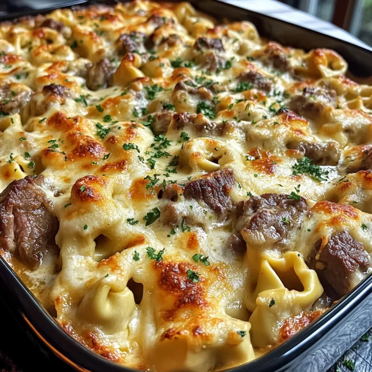 Golden Cheese Steak Tortellini Casserole