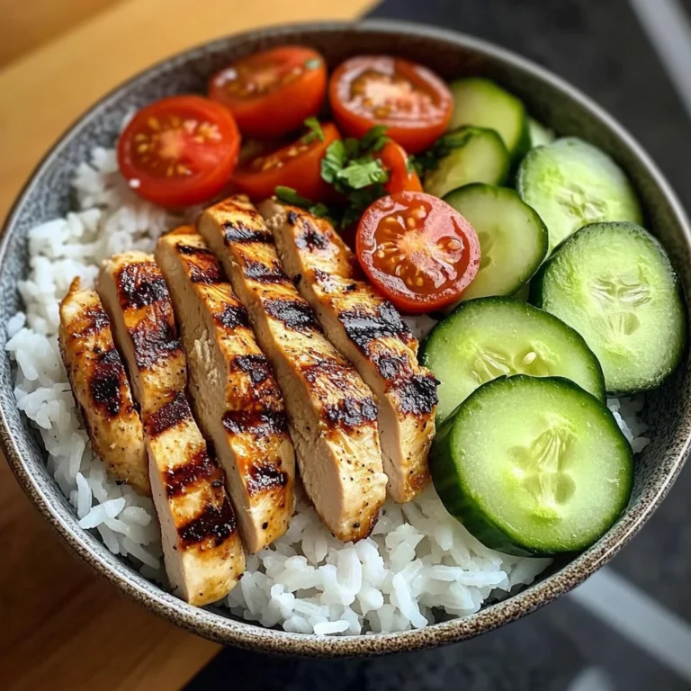 Grilled Chicken Rice Bowl with Avocado, Cucumber & Cherry Tomatoes