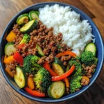 Ground Beef Veggie Stir-Fry Bowl with Fluffy Rice