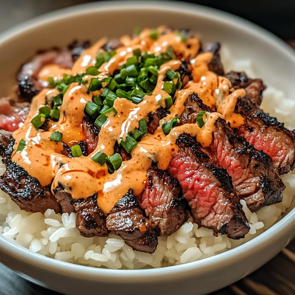 Korean BBQ Steak Rice Bowls with Spicy Cream Sauce