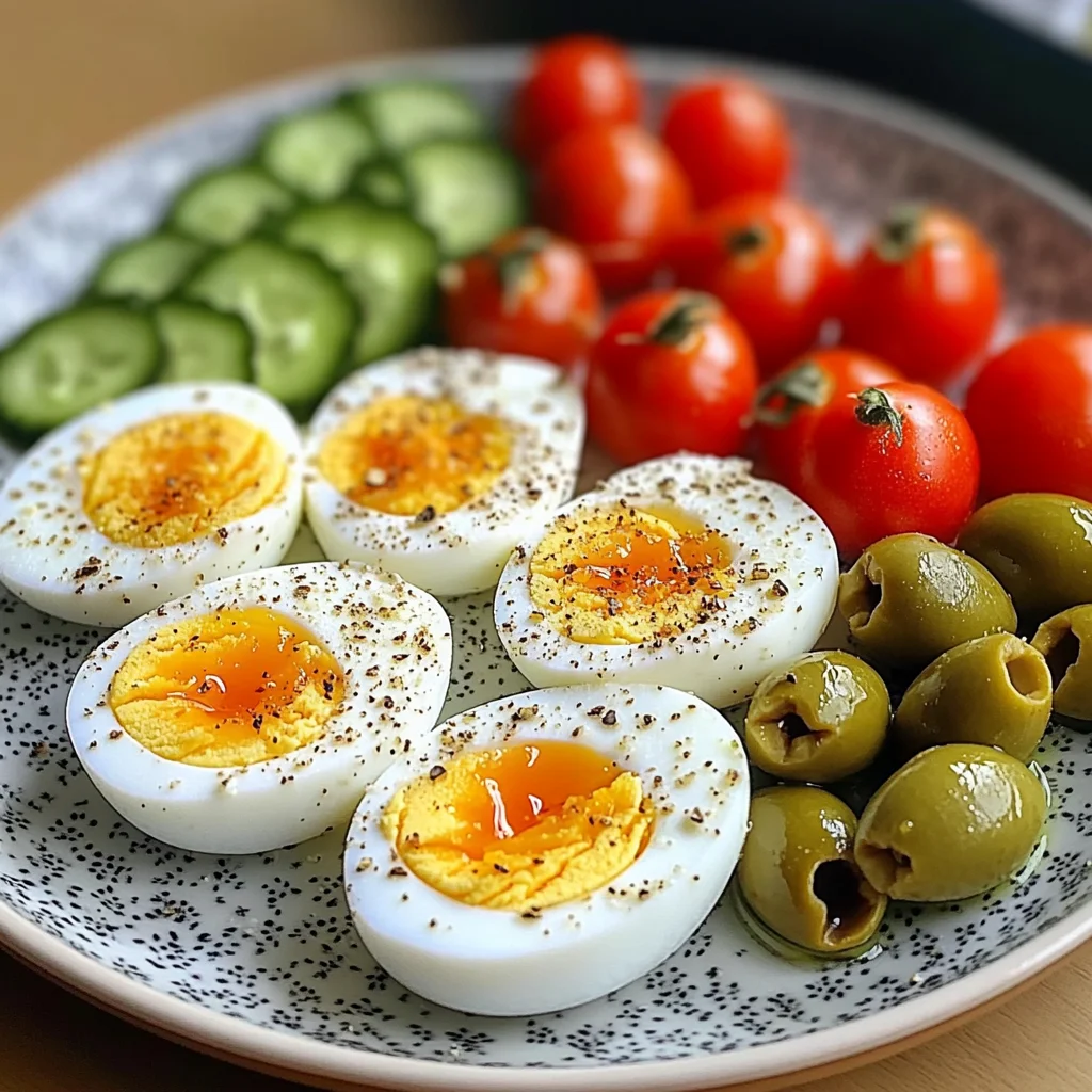 Mediterranean Egg Plate with Fresh Veggies & Cream Cheese