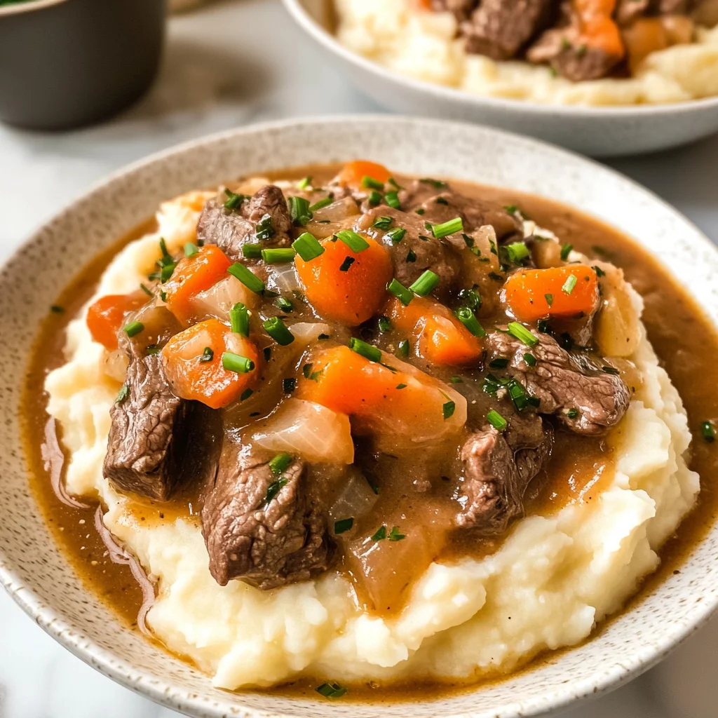Fall Apple Cider Stew over Mashed Potatoes