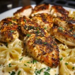 Garlic Chicken with Cheesy Bowtie Alfredo