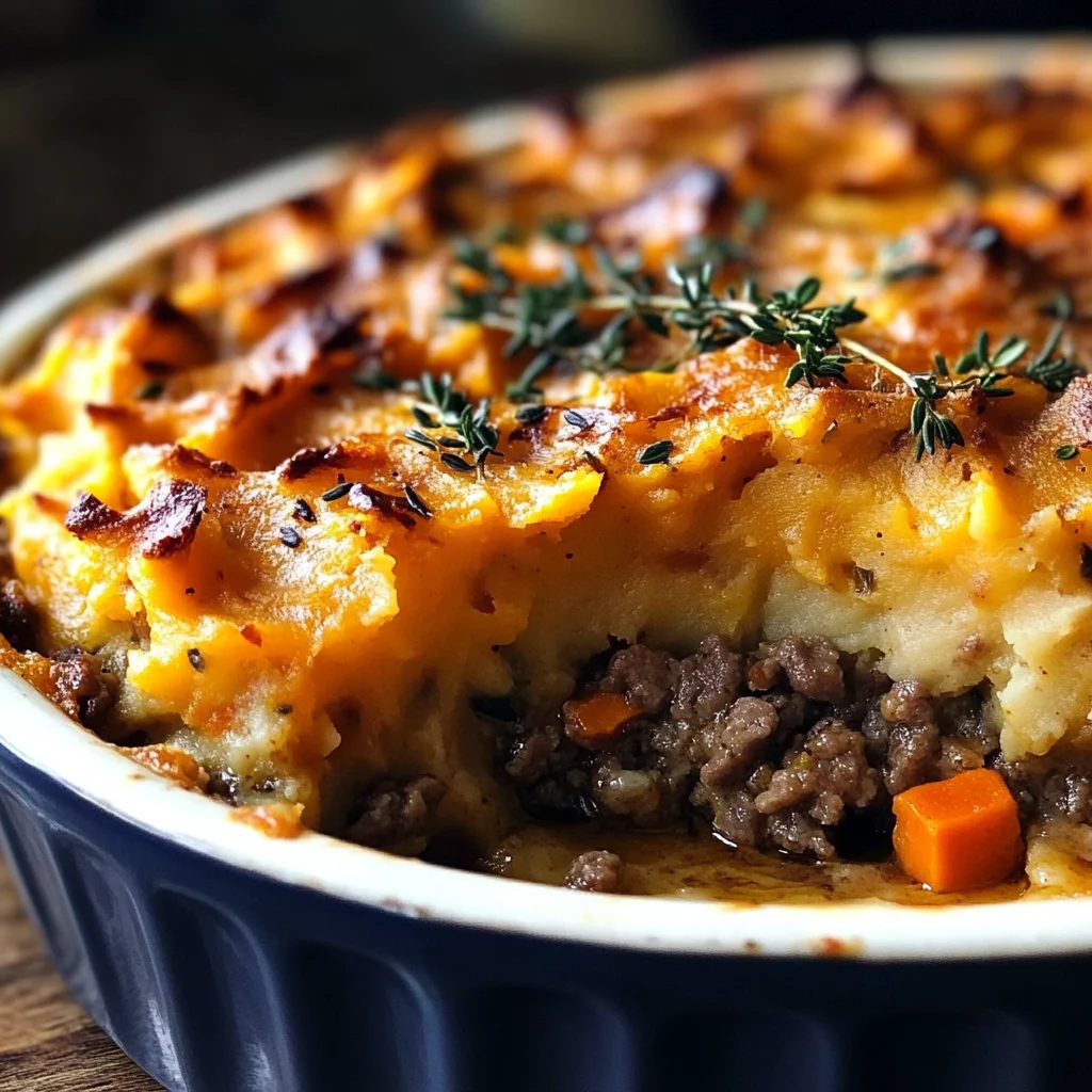 Savory Ground Lamb Shepherds Pie with Creamy Sweet Potato Mash