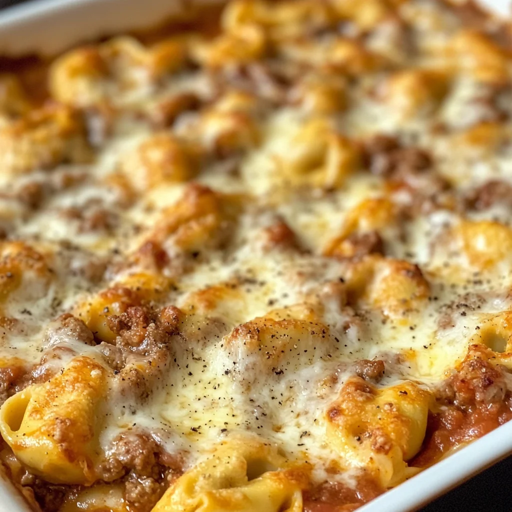 Cheesy Baked Tortellini Casserole With Meat Sauce