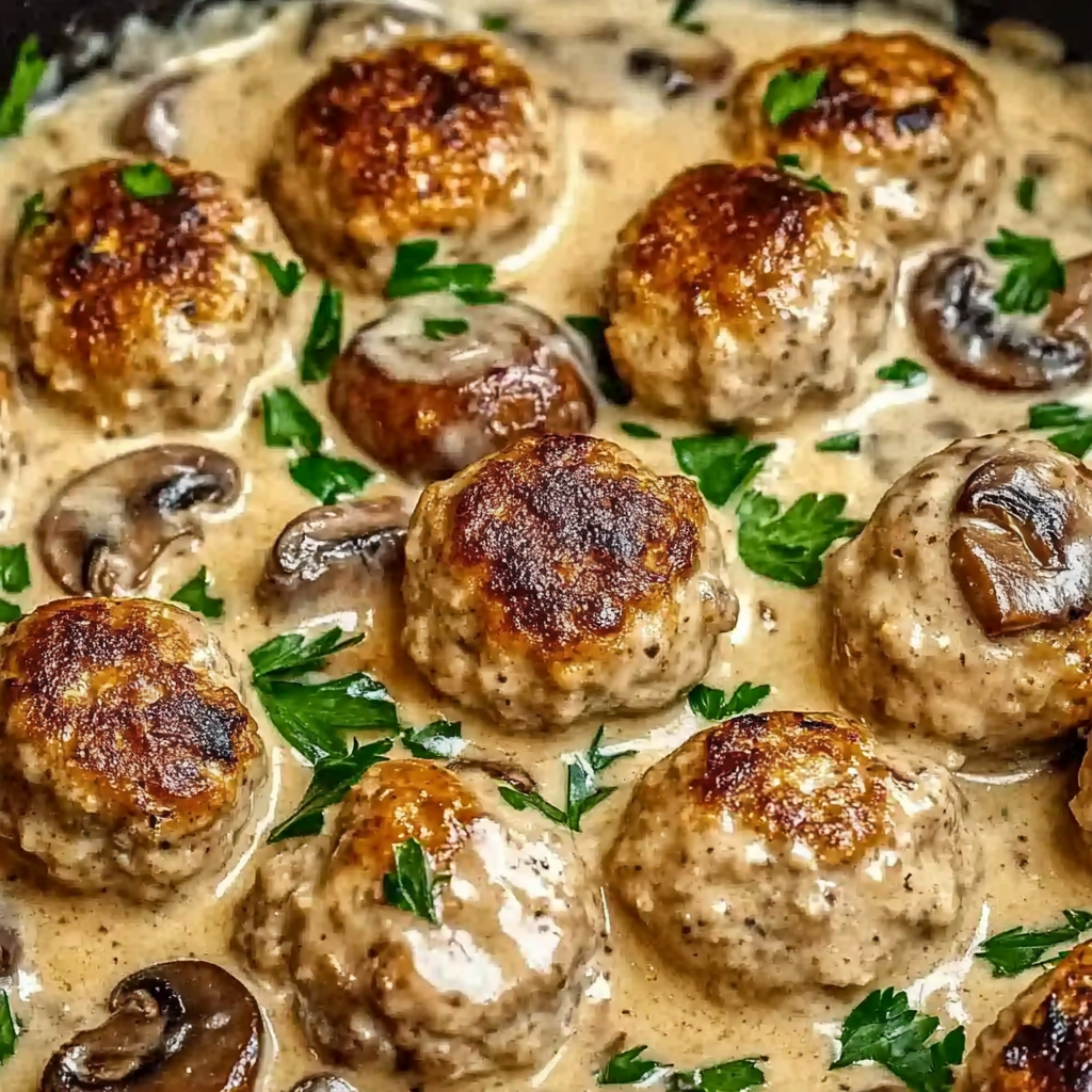 Creamy Mushroom Chicken Meatballs (30-Minutes)