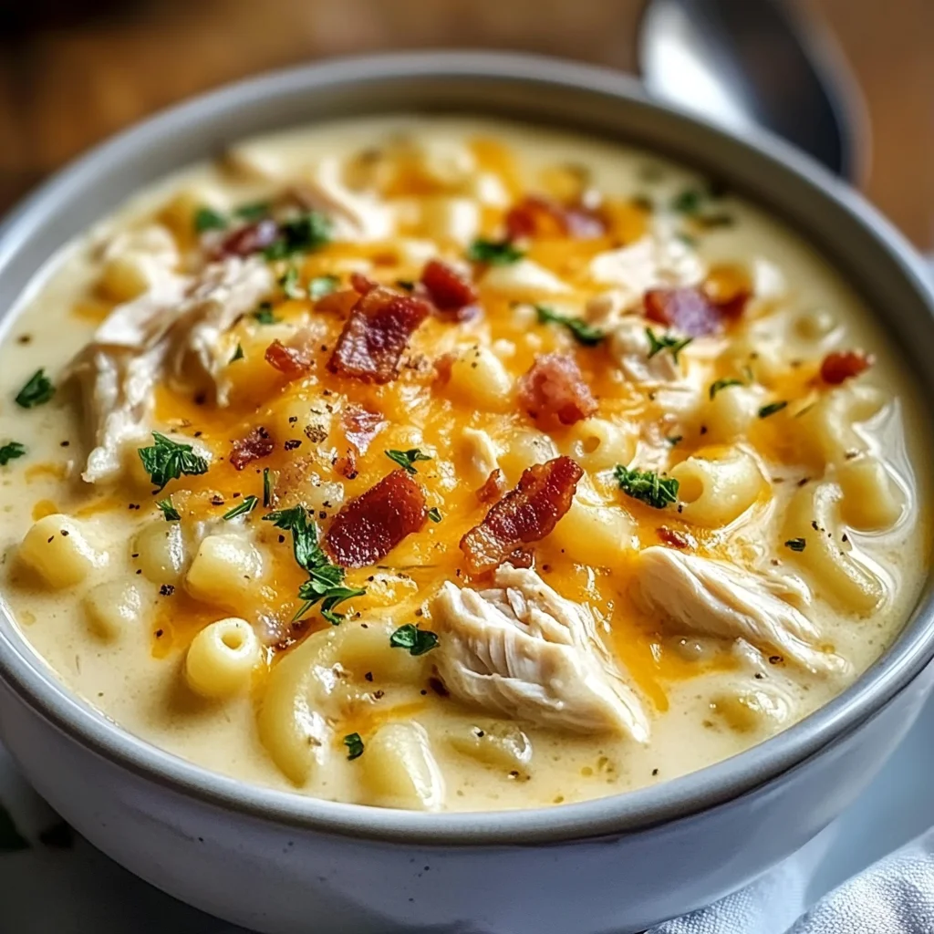 Creamy Chicken Macaroni Cheese Soup