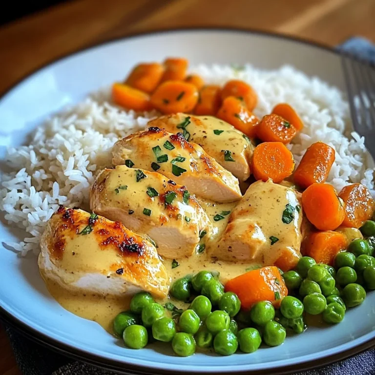 Creamy Garlic Chicken with Fluffy Rice and Glazed Carrots