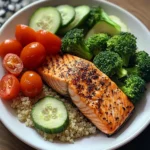 Grilled Salmon Power Plate with Quinoa & Steamed Veggies