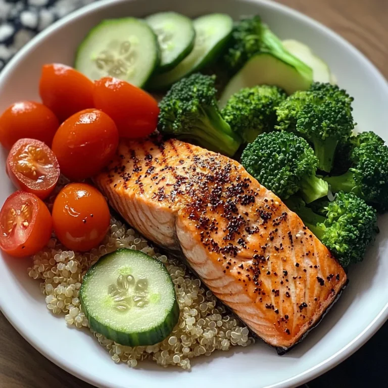 Grilled Salmon Power Plate with Quinoa & Steamed Veggies