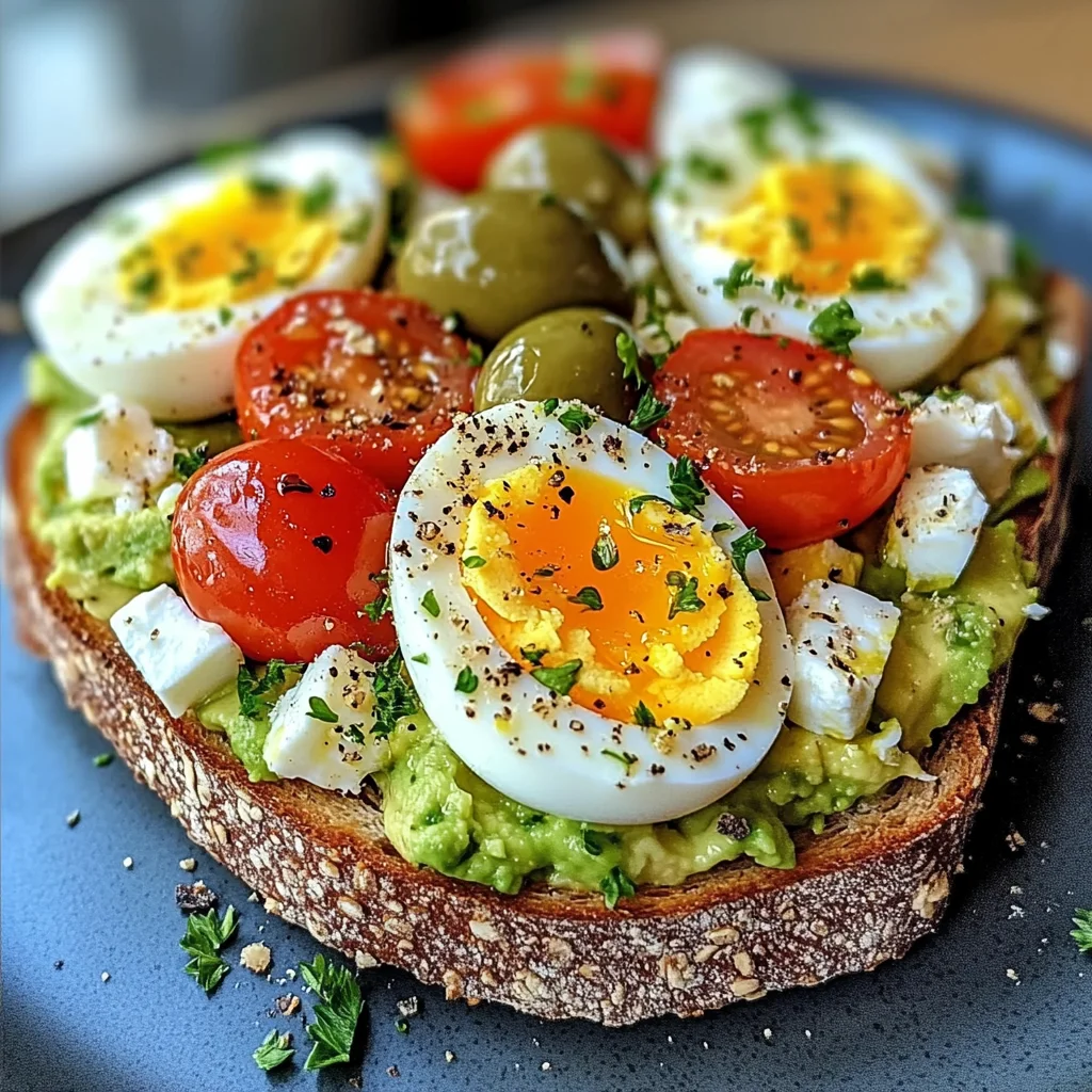 Mediterranean Egg & Avocado Toast with Feta, Olives & Tomatoes