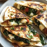 Mediterranean Quesadillas with Spinach, Feta, Mozzarella, and Red Onion