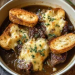 French Onion Beef Stew with Cheesy Bread Topping: A Cozy Gourmet Delight