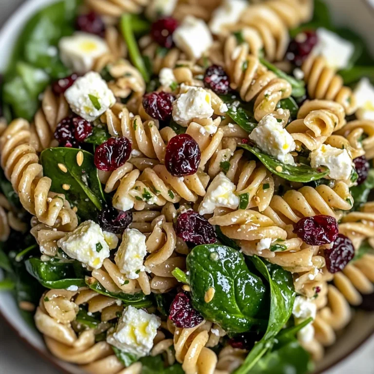 Nutritious Spinach Pasta Salad with Feta and Cranberries