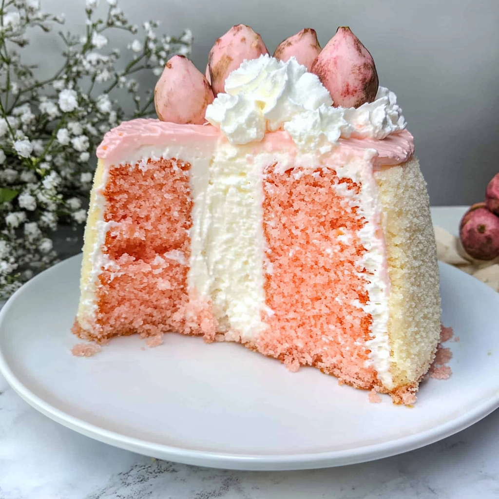 Lychee Cake With Pink Biscuits